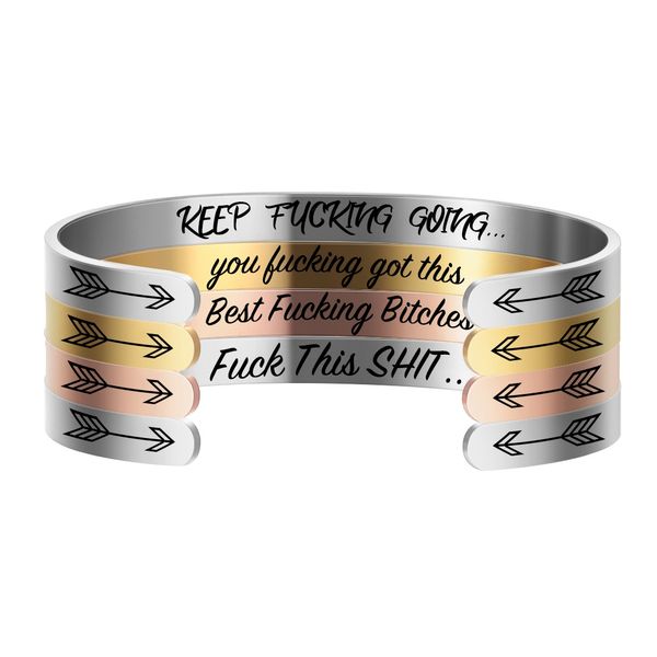 

10pcs/lot 3 colors 6mm width fashion keep fucking going inspirational bracelet cuff open bangle engraved gifts for women family friends, White