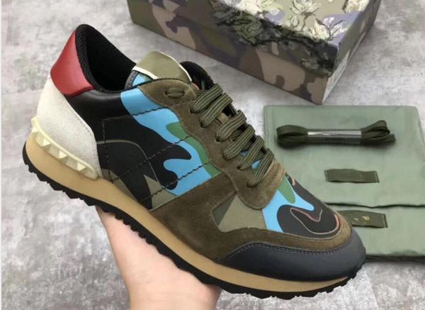 

original box] fashion stud camouflage sneakers shoes footwear men women flats designer shoes running shoe rockrunner trainers casual shoes, Black