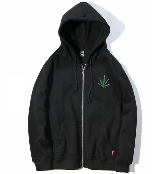 

new zipper hoodie navy solid embroidery leaf floral sweatshirts men winter skateboards hoodies men, Black