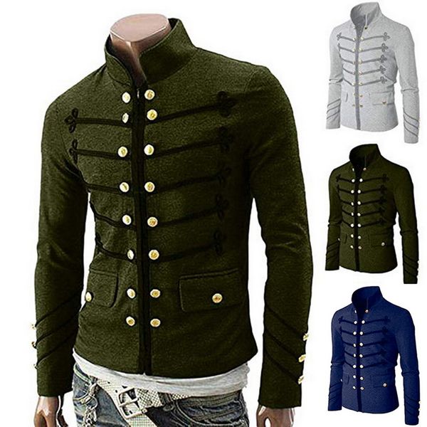 

men's stand-up collar gothic jacket coats double button decorated coats uniform costume praty coat outwears casual streetwears, Tan;black