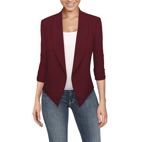 

2019 autumn womens blazer casual work office lady open front jacket, White;black