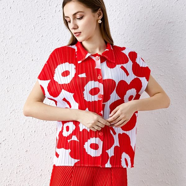 

girls t-shirt wool wool wool' short-sleeved t-shirt summer sanzhai lapel printing cardigan pleated temperament slim casual midi, White