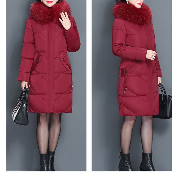 

gifts for parents 19fw womens winter jacket fur collar female jacket slim cotton-padded long jacket outerwear parka large size 6xl, Black