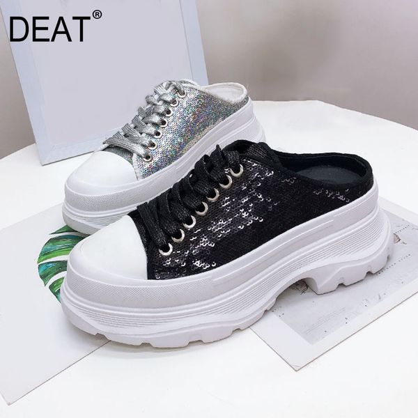 

deat] 2020 new spring summer round pumps toe bling sequins thick bottom platform slippers women shoes fashion tide 10h353, Black