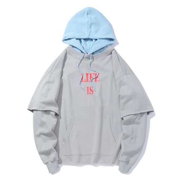 

re htrelt designer brand famous mens hoodie autumn new fake two-piece stitching hoodies casual fashion pullover official new style wild, Black