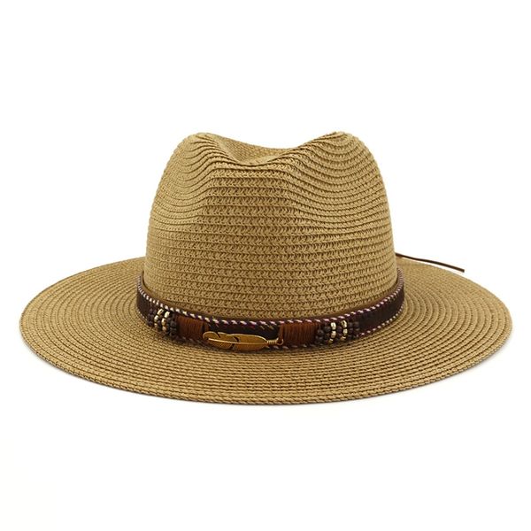 

western cowboy hat sun hat for men cowgirl summer hats for women lady straw with alloy feather beads beach cap panama, Blue;gray