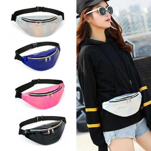

noenname- women fanny pack shiny leather pouch chest belt waist bum bag phone travel purse