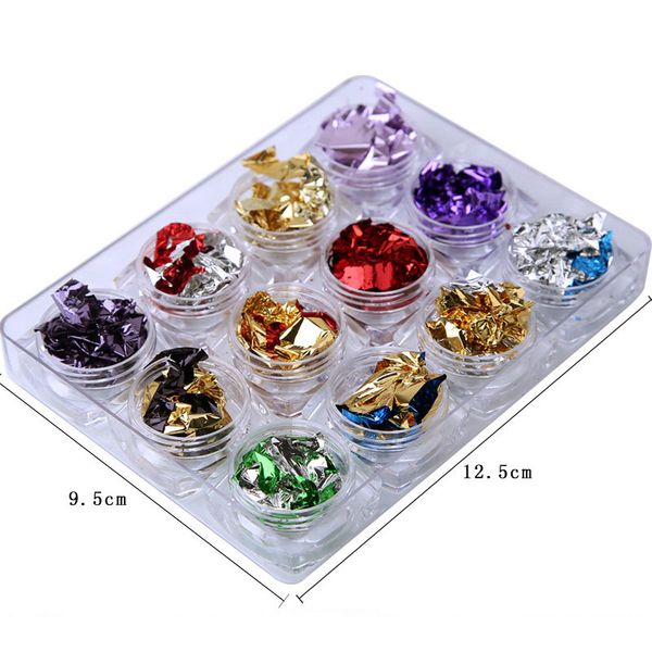 

12 color foil paillette chip nail art flakes design decoration sticker fashion glitter decals set cj666, Black