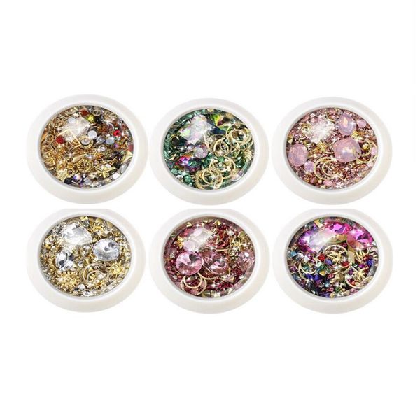 

6 box 3d nail rhinestones diy mix nail art decoration jewelry, Silver;gold