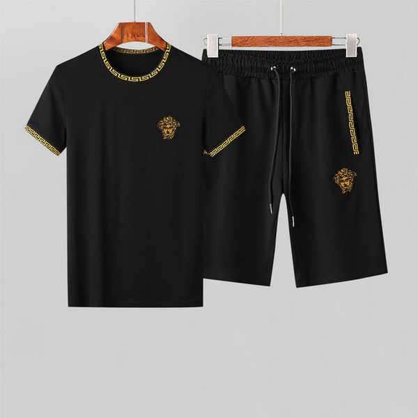 

new shorts mercerized cotton sports suit men's fashion t-shirt summer men's youth embroidery two piece set, Gray
