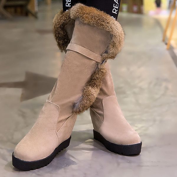 

women solid color increased warm snow boots ladies plush lining booties winter snow boots strap shoes plus size 35-43, Black