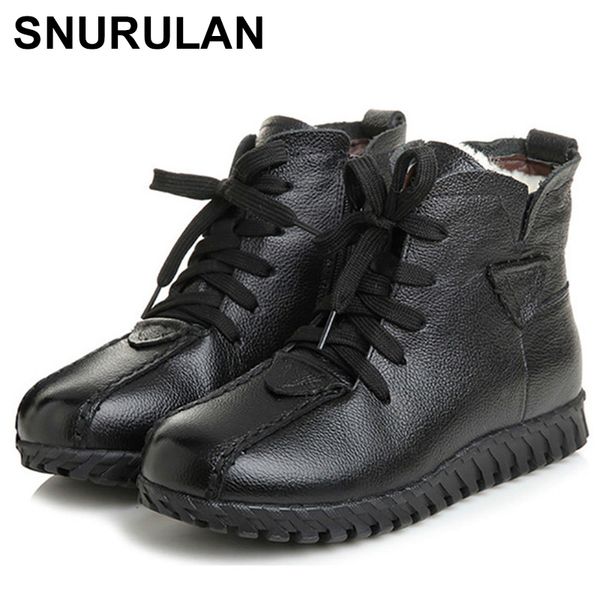 

snurulan women's ankle boots, woolen winter boots with flat soles, women's shoes made of cotton, black, red, lace-up, fur warm