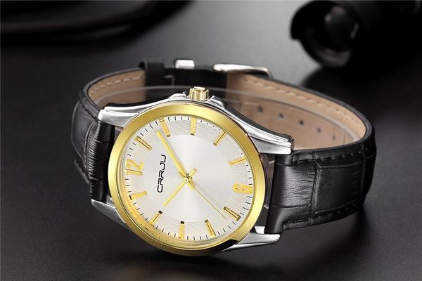 

2020 crrju mens watches brand luxury ultra slim display quartz clock male business black leather band watches relogio masculino, Slivery;brown