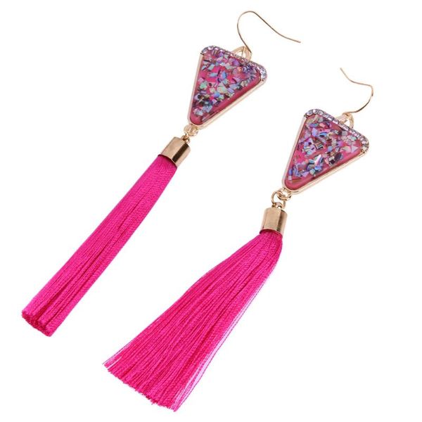 

folk fashion bohemian vintage earrings hollow out elegant triangle drop long tassel earrings jewelry for women, Silver