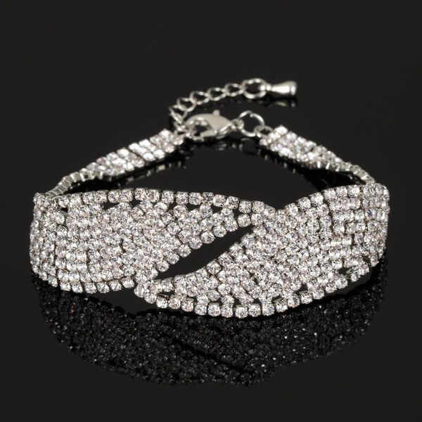 

fashion personality charming bride wedding crystal bracelets for women jewelry shiny rhinestone chain bracelet, Golden;silver