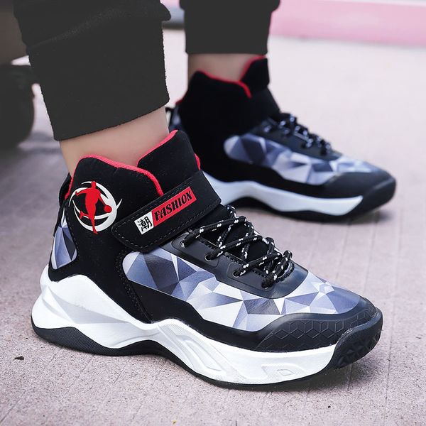 

basketball kids sneakers boys casual shoes for children sneakers girls shoes anti-slippery leather running footwear trainers tpr, Black