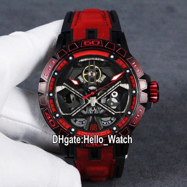 

new excalibur 46 rddbex0784 automatic tourbillon mens watch red inner skeleton dial pvd steel case red leather sport watches hello_watch, Slivery;brown
