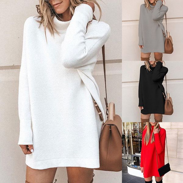 

women turtleneck knitted sweater dress spring autumn solid slim pullover pull femme winter streetwear plus size clothes women, White;black