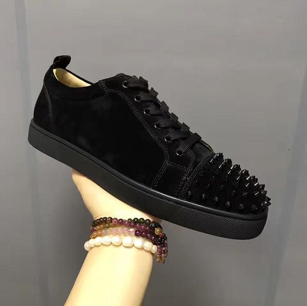 

2020 новый дизайнерские кроссовки red bottom shoes low cut шипы flats мужчины женщины кожа кроссовки повседневная обувь с пылевым мешком, Black