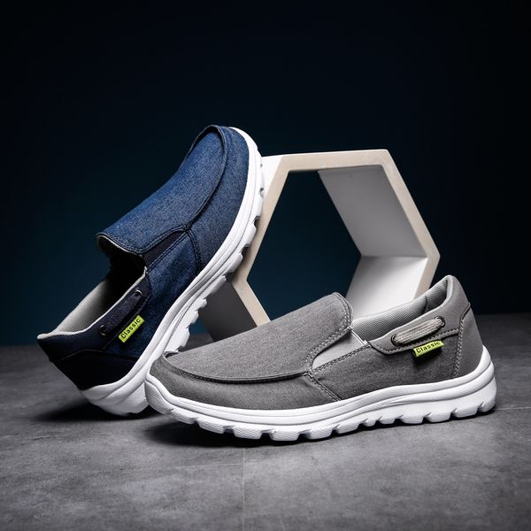 

ccharmix canvas men shoes denim slip on men casual shoes 2019 summer comfortable mens loafers big size 39-48, Black