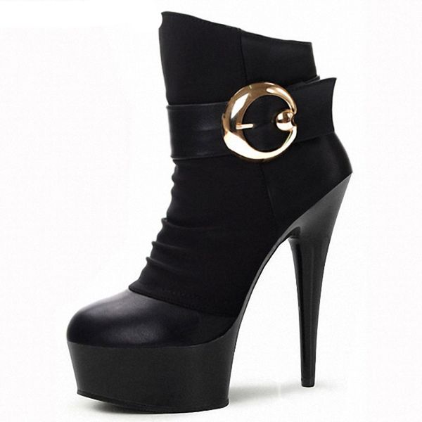 

boots women dance shoes night club dancing shoes platform 15cm ultra high heels ankle boots, Black