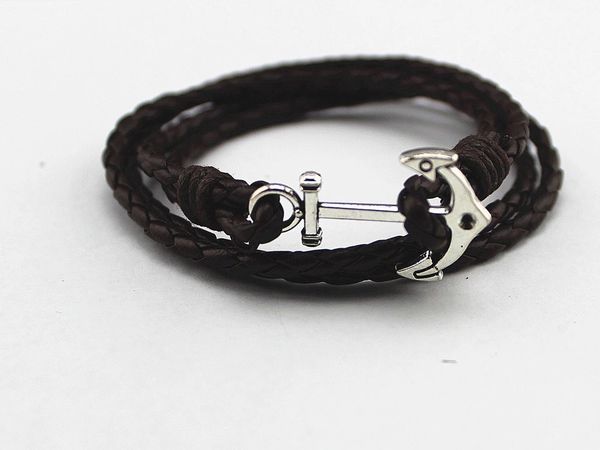 

popular anchor leatherwear bracelet manual weave multi-storey bracelet stainless steel bracelet, Golden;silver