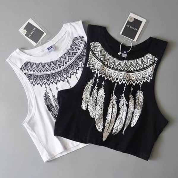 

2019 ladies summer cotton feather printing vest tank in bulk silm short camisole shaper for women dhl, White