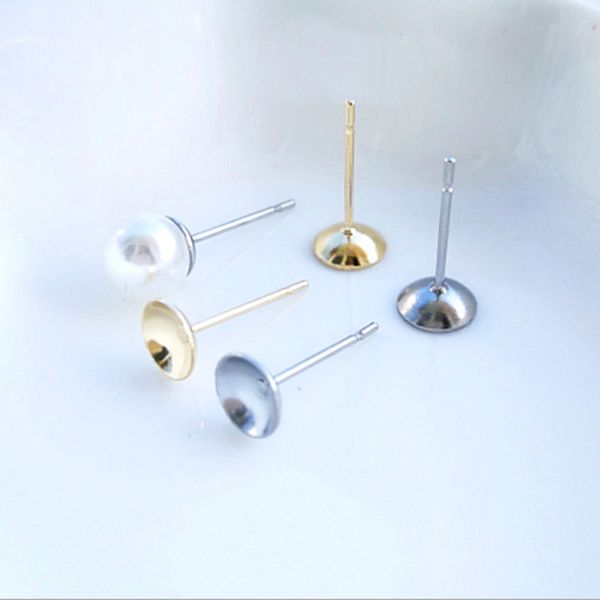 

50pcs/lot 3/4/5/6/8/10mm stainless steel earring settings cabochon base bezel trays for diy ear jewelry making findings, Blue;slivery