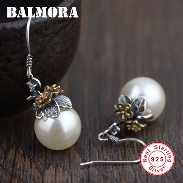

balmora real 925 sterling silver pearl drop dangle earrings for women lover gift elegant wedding gift flower earring jewelry