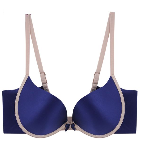 

elovegirl fashion push-pull back closed underwear women's cup push up seamless steel ring solid color stitching bra, Red;black