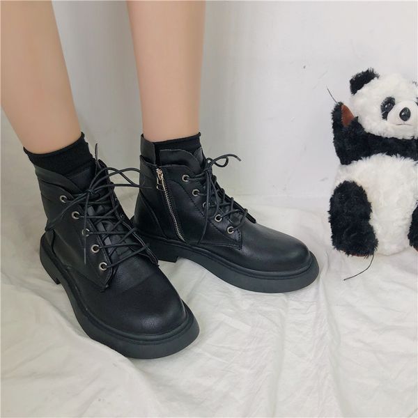 

lady boots women's shoes autumn lace up bootee woman 2019 luxury designer round toe low heels booties ladies fashion ankle, Black