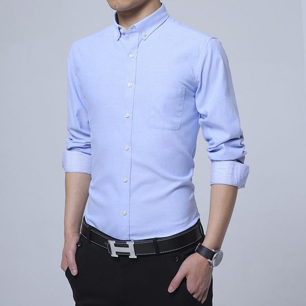 

2020 autumn new business casual oxford spinning shirt men's slim long-sleeved solid non-iron shirt men's clothing, White;black