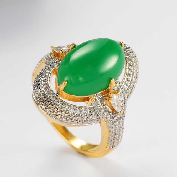 

Zhenrong sells well in Europe and America with 18K gold plating and emerald jade inlaid with diamond ring