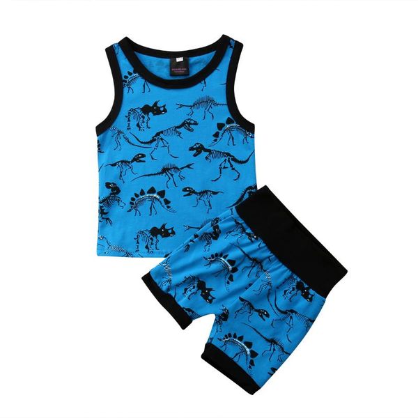 

2018 newly summer casual toddler baby boys clothes sets 0-24m sleeveless cartoon animal print blue vest shorts 2pcs, White