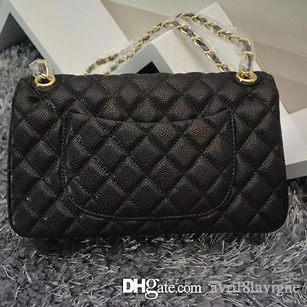 

brand women caviar leather double flaps shoulder bag totes handbags purse 25cm gold/silver chain bags