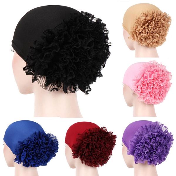 

women floral india hat flower stretchy beanie turban bonnet chemo cap for cancer patients ladies bandanas african head wrap new, Blue;gray