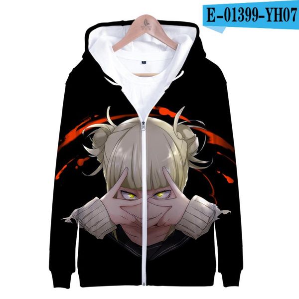 

креатив my hero academia 3d zipper толстовка мужчина / мальчики негабаритного с длинным рукавом с капюшоном толстовка химико тога куртка мал, Black
