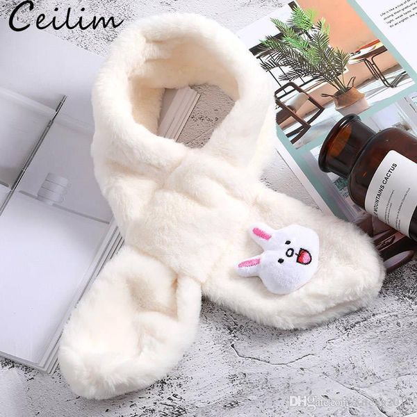 

cute baby faux rabbit fur scarf for children warm plush christmas neckerchief winter thicken pompom animal pattern designs neck accessories, Blue;gray