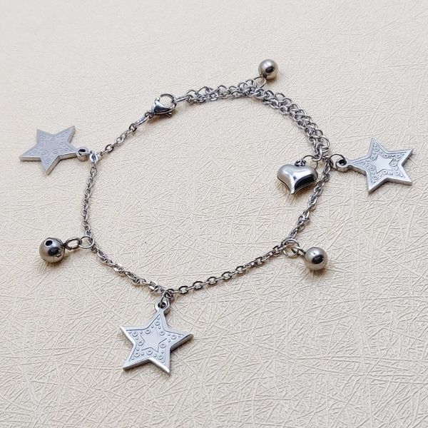 

polishedplus customized fashion lucky star bracelet pentagram beads bracelet handmade bangle with 3d heart charm beads, Golden;silver
