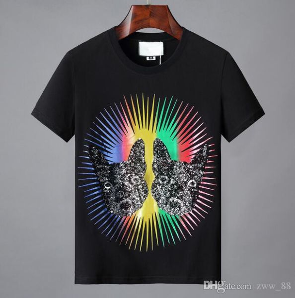 

19ss fashion brand short sleeve animal printed t-shirt black cat flash hand - sleev tee shirts hipster o-neck cool unisex, White;black