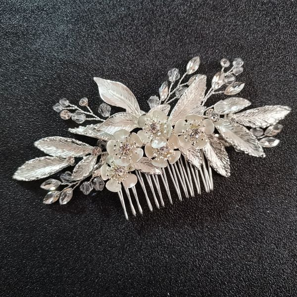 

slbridal silver crystal rhinestone pearls flower wedding hair comb bridal headpiece hair accessories women bridesmaids jewelry, Golden;white