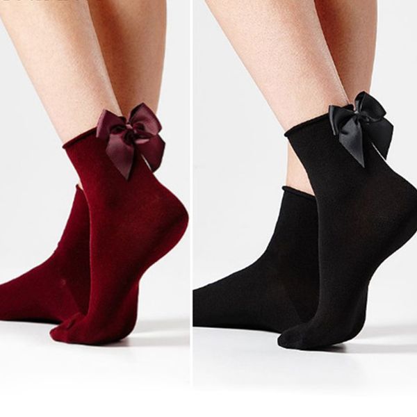 

cocotekk]34 colors women's cute candy color bow socks female fashion casual contrast color short socks lovely bow knot soks, Black;white