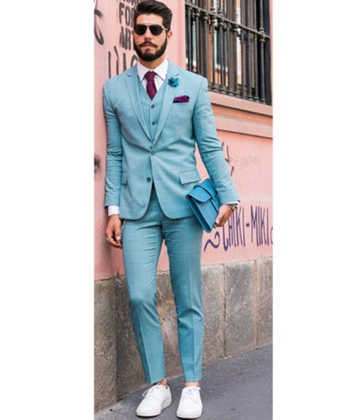 

mint green two buttons groom tuxedo wedding suit men's 3 men's suit jacket + vest + pants, White;black