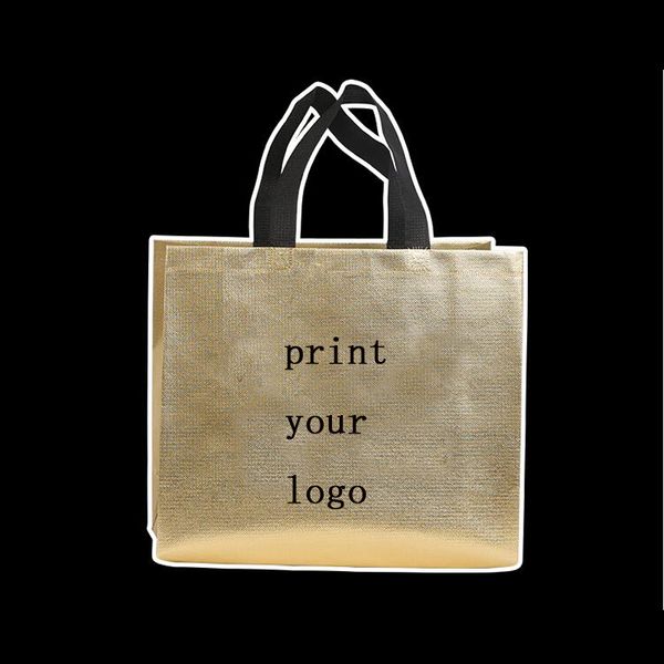 

100pcs custom logo shopping bags gold gift bags clothes shopping print logo silver