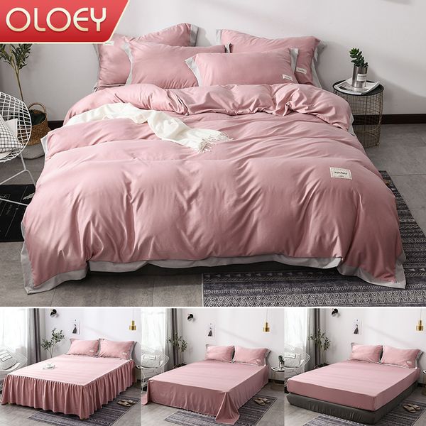 

4pcs home textile silk tencel bedding set solid bed sheet duvet cover sheet bed skirt fitted flat