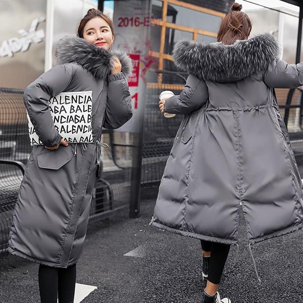 

women winter hooded coat fur collar thicken warm long jacket female plus size 3xl outerwear parka 4801, Black