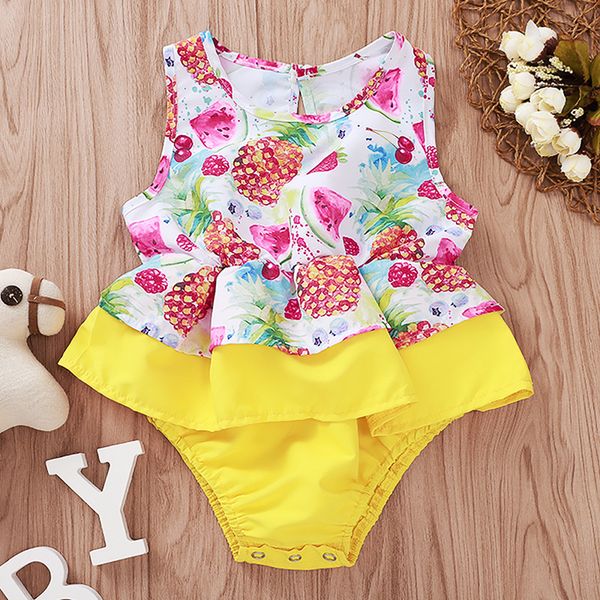 

baby girls vest rompers fruit printing sleeveless o-neck lotus edge romper baby infant girl leisure clothes baby girl romper, Blue