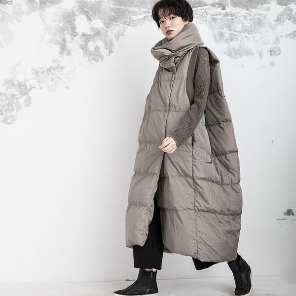

irinay218 2018 new collection original design stand collar warm long oversize white duck down vest women winter, Black