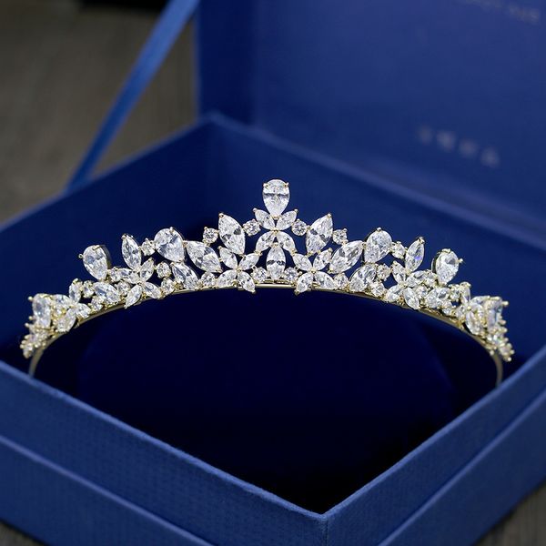 Luxo Cubic Zirconia Crowns Sparking Wedding Crown Tiaras Marquise-Cut Zircon CZ Princesa Prom noiva Crown Coronet Cabelo CJ191226 Jóias