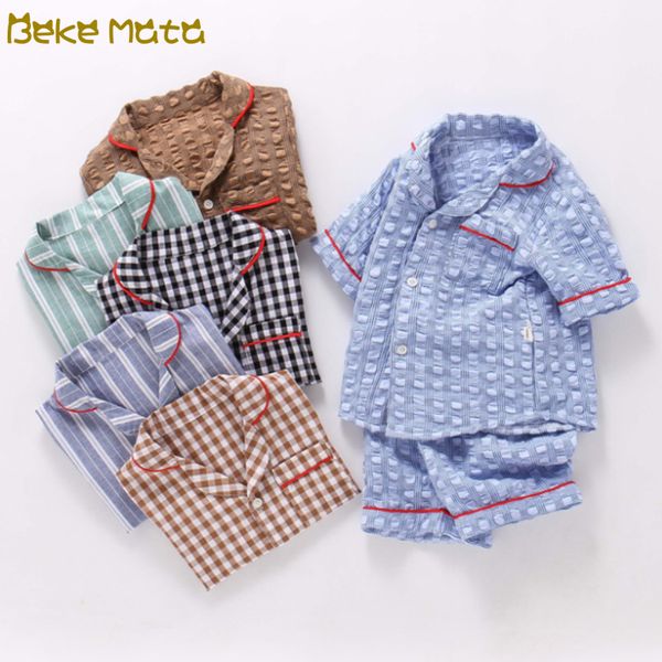 

baby boy clothing sets 2020 summer plaid toddlber boy clothes short sleeve soft little kid girl pajamas children's clothing, White